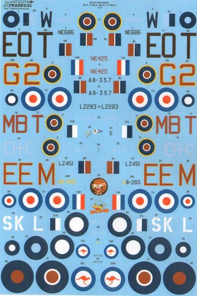 1:72 Bristol Beaufighter Mk.X/21 Decals X72227 Xtradecal