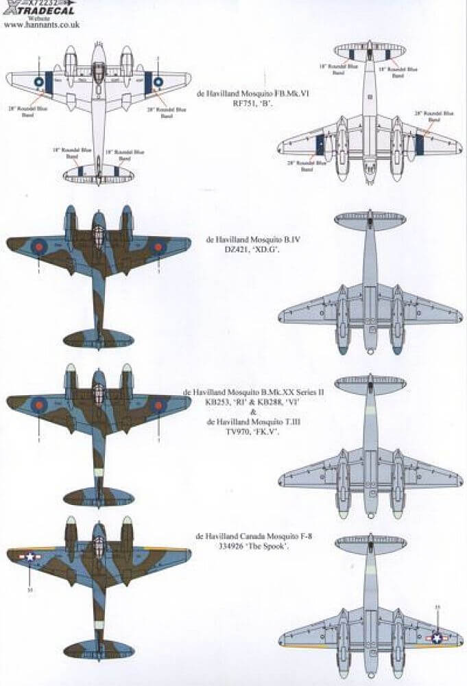 1:72 Mosquito T Mk.III, B Mk.IV, FB Mk.VI, B Mk.XX X72232 Xtradecal