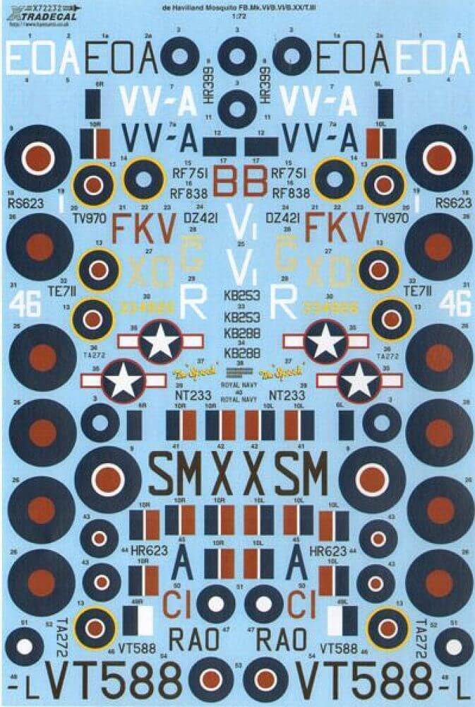 1:72 Mosquito T Mk.III, B Mk.IV, FB Mk.VI, B Mk.XX X72232 Xtradecal