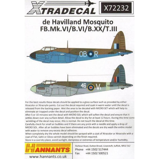 1:72 Mosquito T Mk.III, B Mk.IV, FB Mk.VI, B Mk.XX X72232 Xtradecal