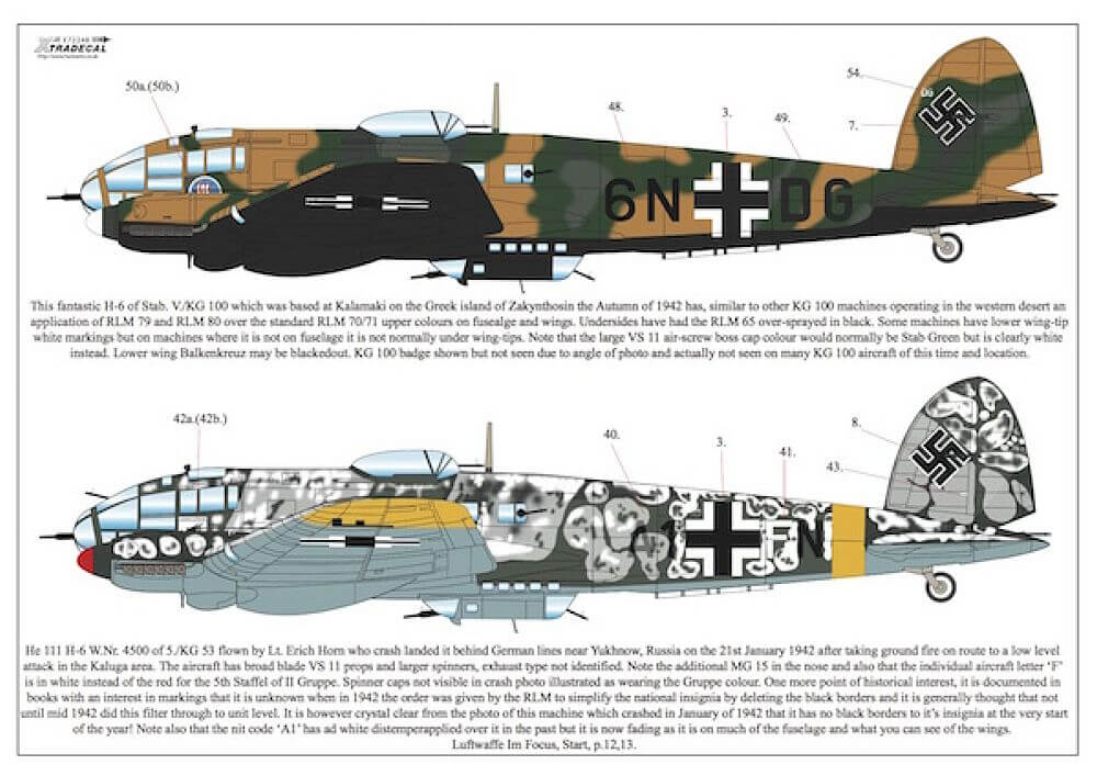 1:72 Heinkel He 111H-5, H-5y, H-6 Decals X72248 Xtradecal