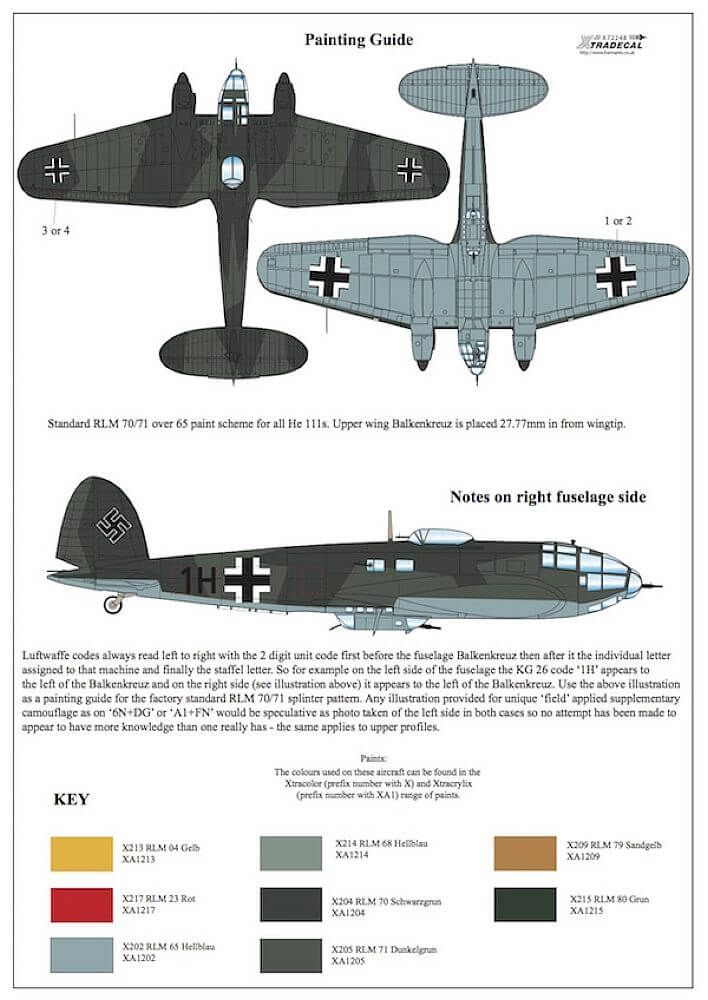1:72 Heinkel He 111H-5, H-5y, H-6 Decals X72248 Xtradecal