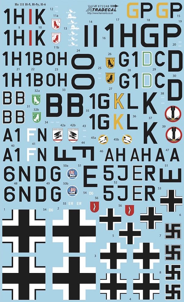 1:72 Heinkel He 111H-5, H-5y, H-6 Decals X72248 Xtradecal