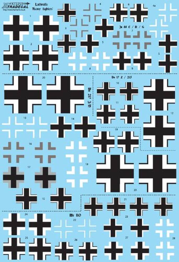 1:72 Luftwaffe Heavy Fighter Crosses Decals X72253 Xtradecal