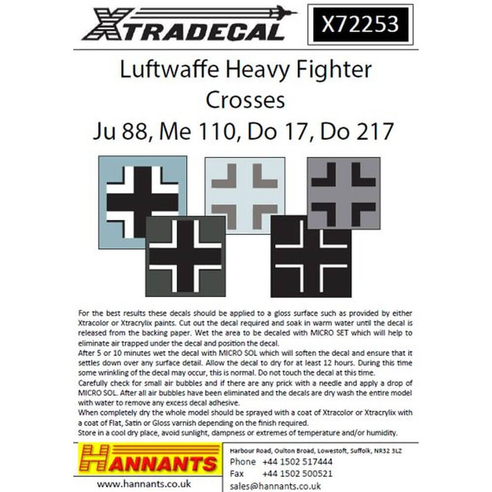 1:72 Luftwaffe Heavy Fighter Crosses Decals X72253 Xtradecal
