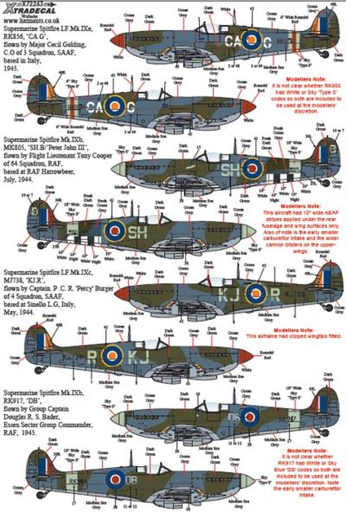 1:72 Supermarine Spitfire Mk.IX Collection Decals X72263 Xtradecal
