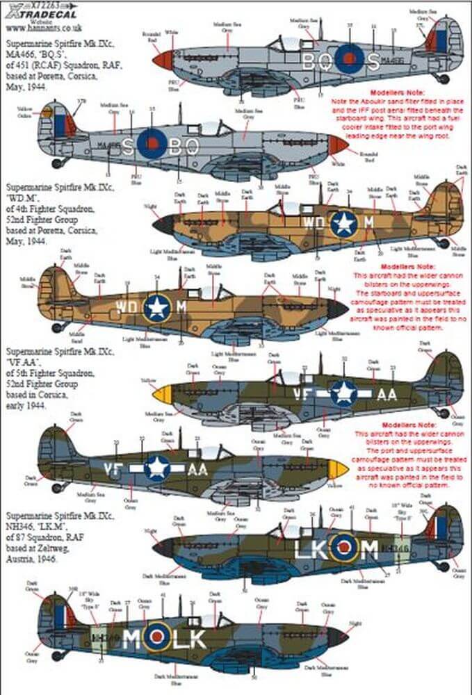 1:72 Supermarine Spitfire Mk.IX Collection Decals X72263 Xtradecal