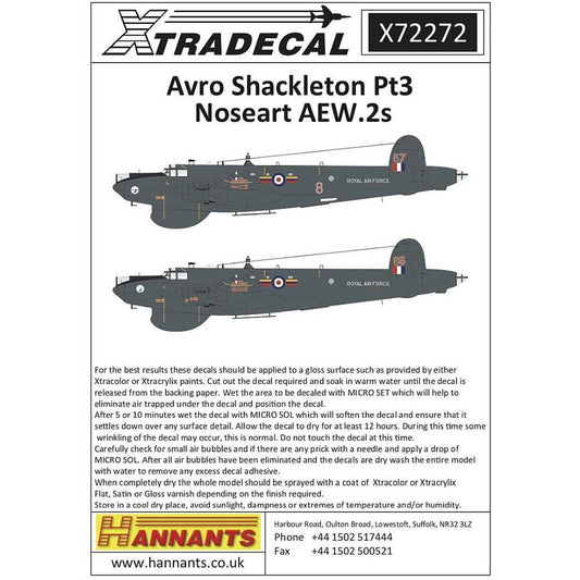 1:72 Avro Shackleton Pt3 Nose Art AEW.2 Decals X72272 Xtradecal