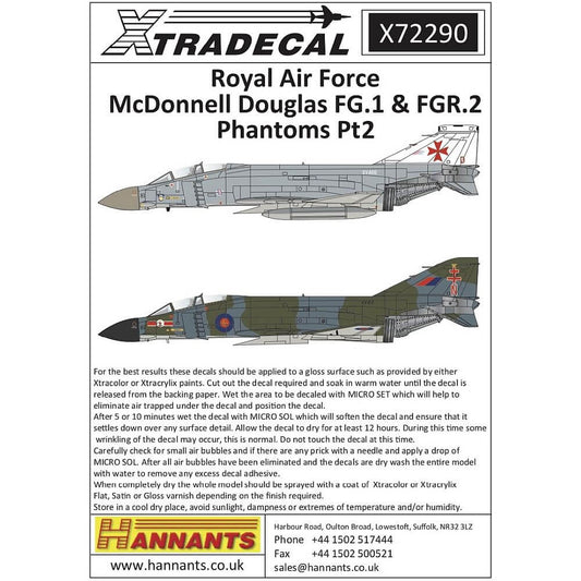 1:72 RAF FG.1 & FGR.2 Phantoms Part 2 Decals X72290 Xtradecal