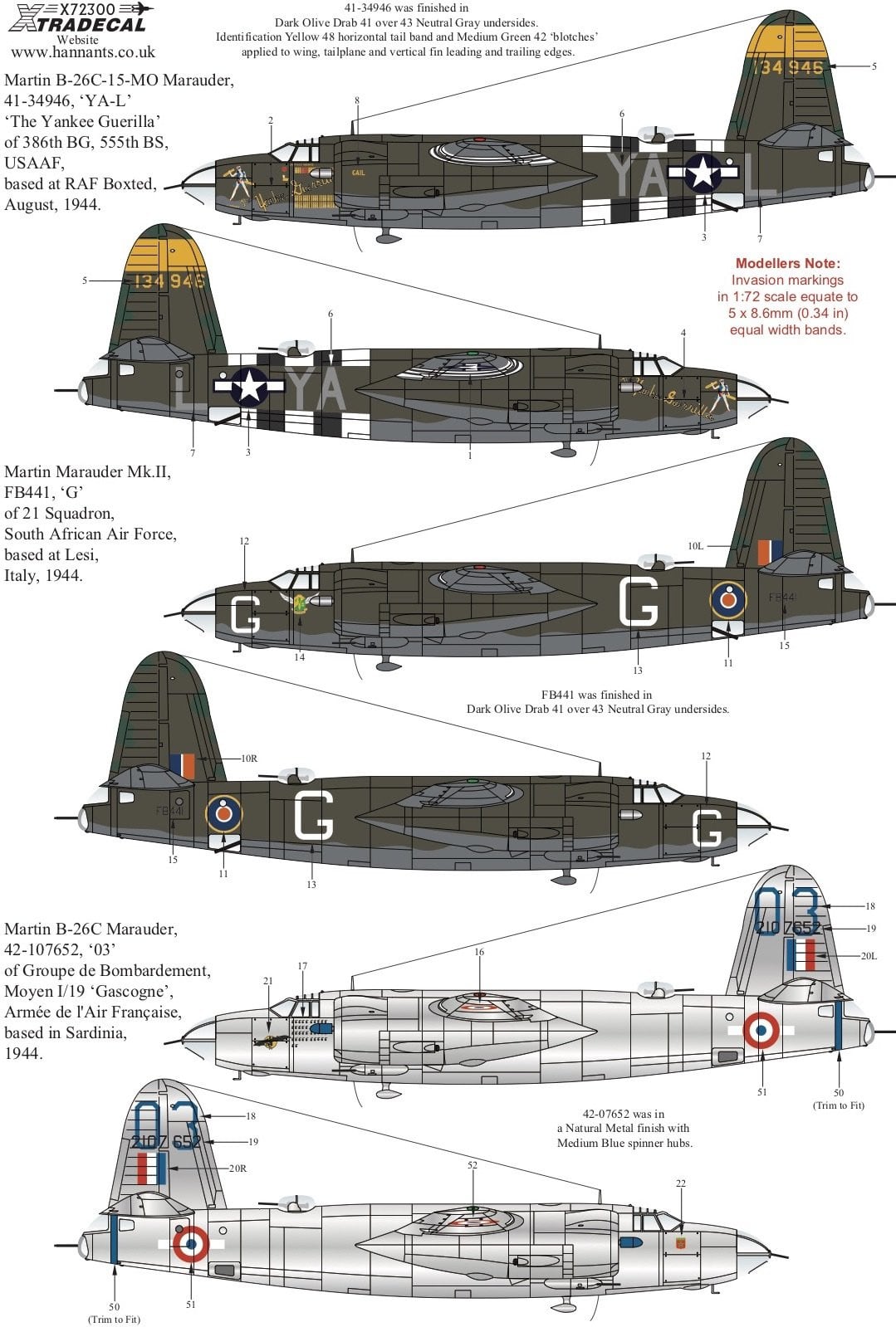 1:72 Martin B-26 Marauder X72300 Xtradecal