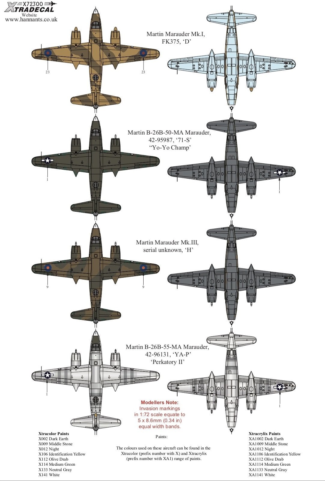 1:72 Martin B-26 Marauder X72300 Xtradecal