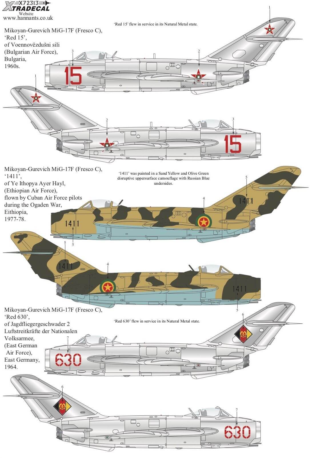 1:72 MiG-17F, Lim-5 & Shenyang J-5 Collection Decals X72313 Xtradecal