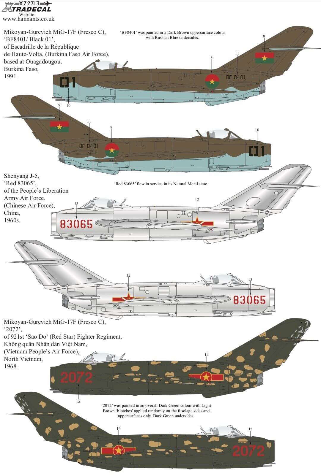 1:72 MiG-17F, Lim-5 & Shenyang J-5 Collection Decals X72313 Xtradecal