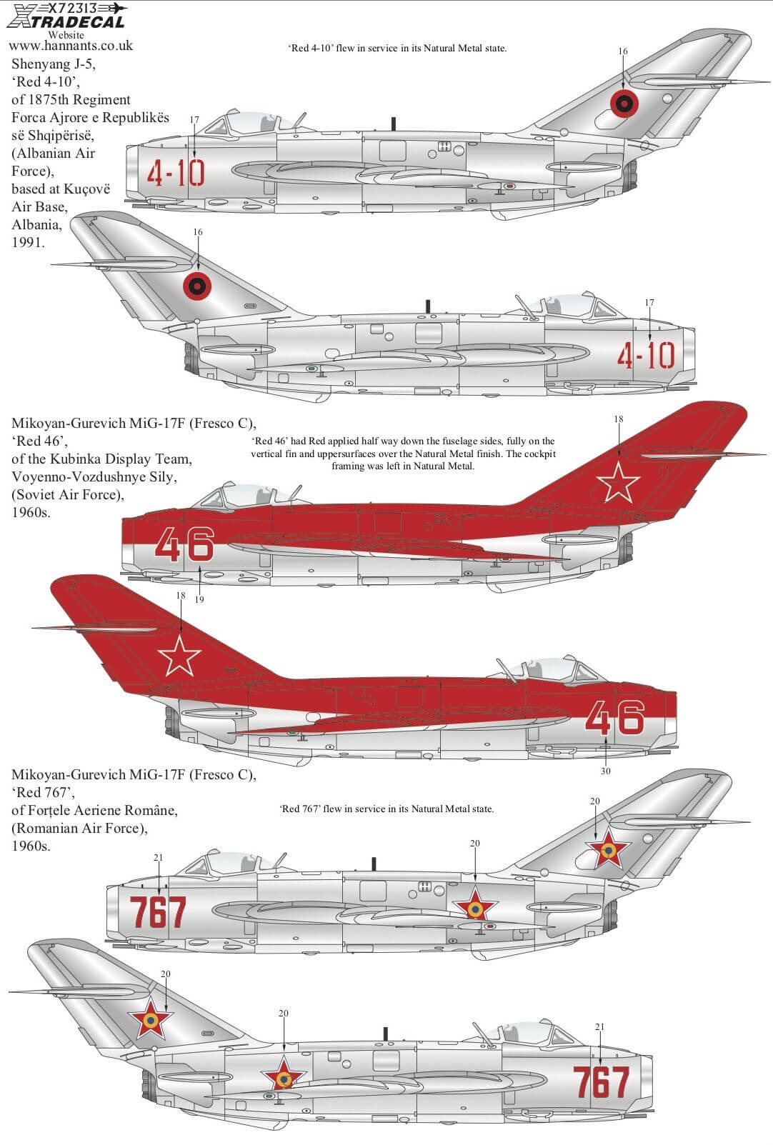 1:72 MiG-17F, Lim-5 & Shenyang J-5 Collection Decals X72313 Xtradecal