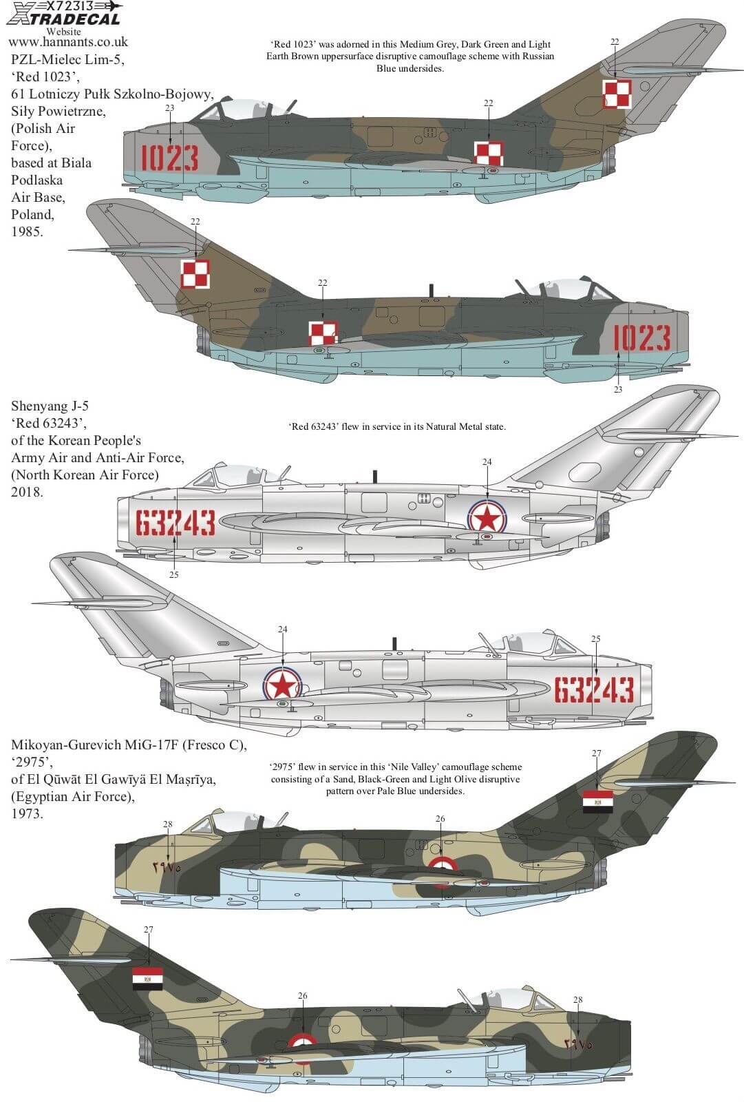 1:72 MiG-17F, Lim-5 & Shenyang J-5 Collection Decals X72313 Xtradecal