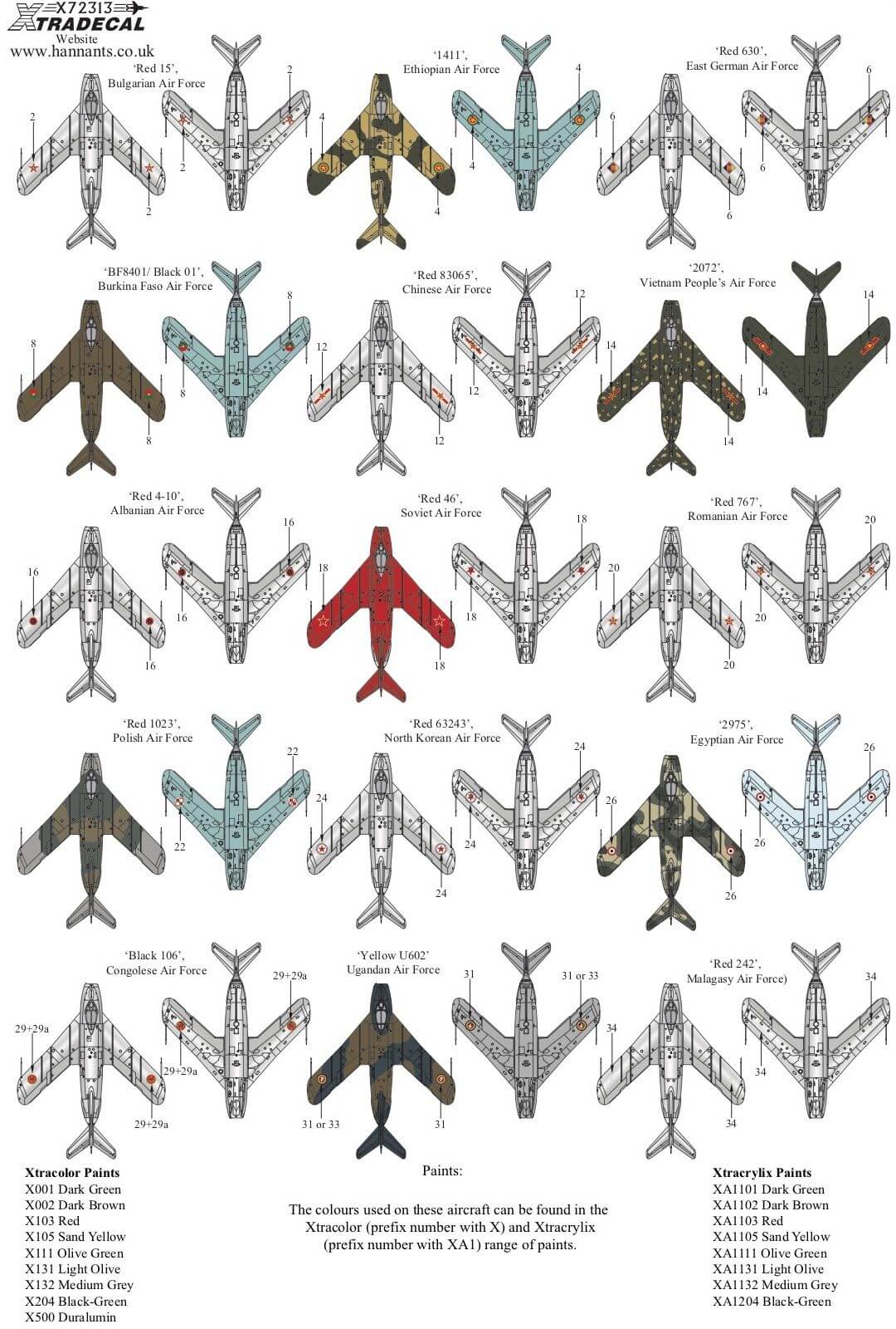 1:72 MiG-17F, Lim-5 & Shenyang J-5 Collection Decals X72313 Xtradecal