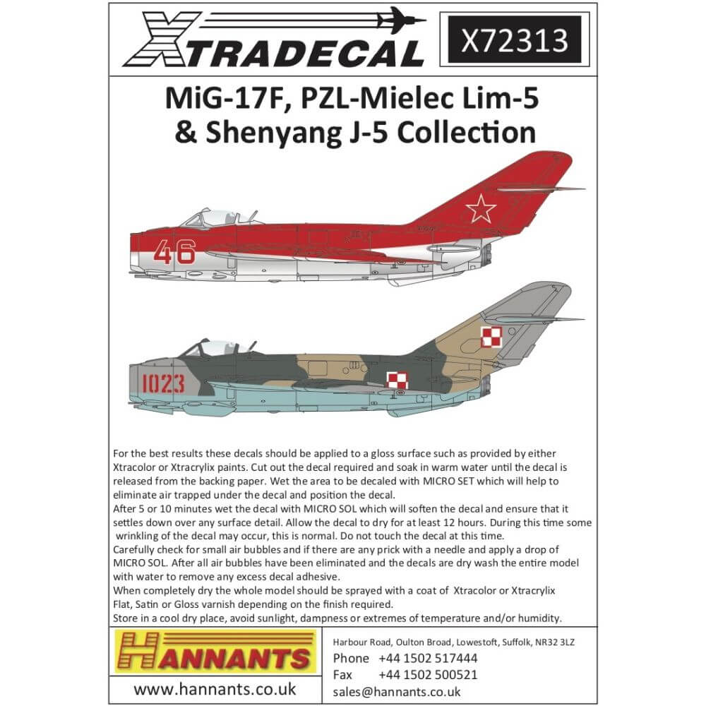 1:72 MiG-17F, Lim-5 & Shenyang J-5 Collection Decals X72313 Xtradecal