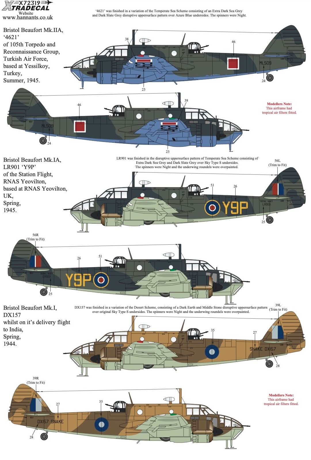 1:72 Bristol Beaufort Collection X72319 Xtradecal