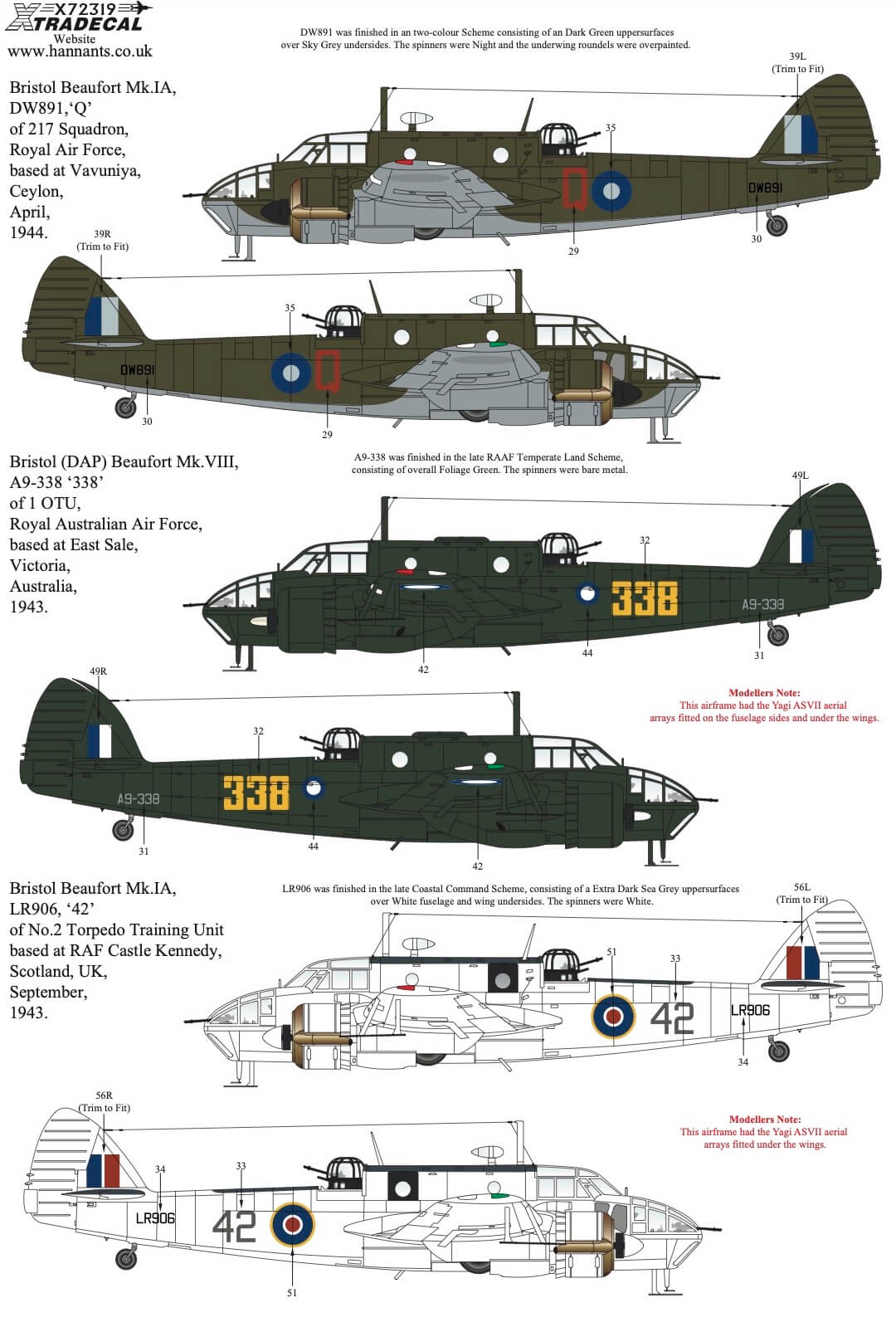 1:72 Bristol Beaufort Collection X72319 Xtradecal