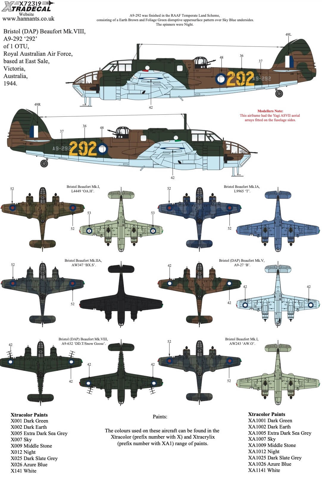 1:72 Bristol Beaufort Collection X72319 Xtradecal