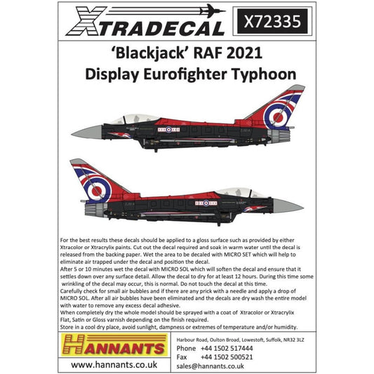 1:72 'Blackjack' RAF 2021 Display Eurofighter Typhoon Decals X72335 Xtradecal