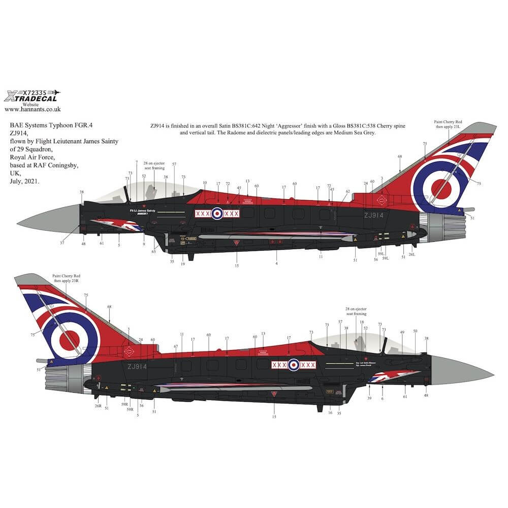 1:72 'Blackjack' RAF 2021 Display Eurofighter Typhoon Decals X72335 Xtradecal