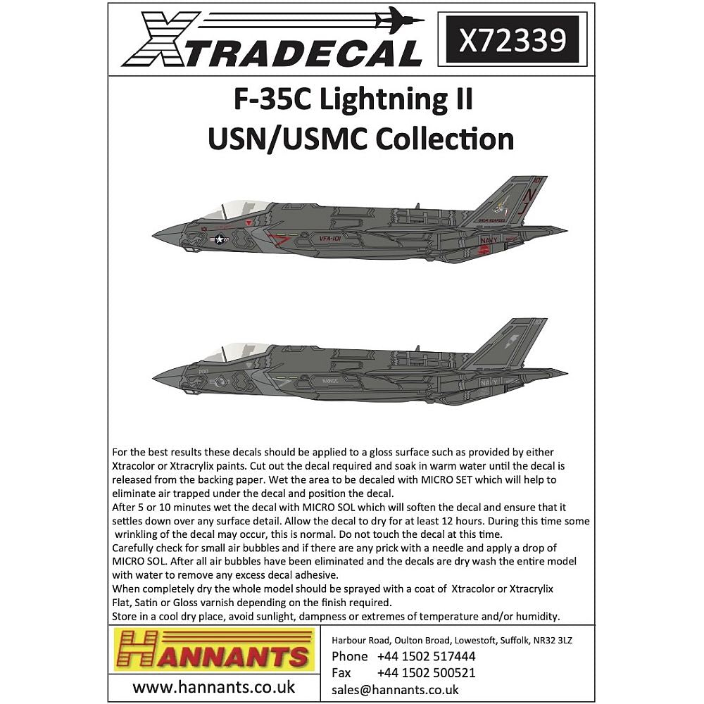 Xtradecal X72339 F-35C Lightning II USN / USMC Collection 1/72