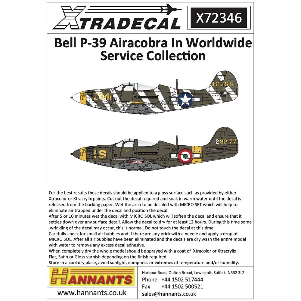 Xtradecal X72346 Bell P-39 Airacobra In Worldwide Service Collection 1/72