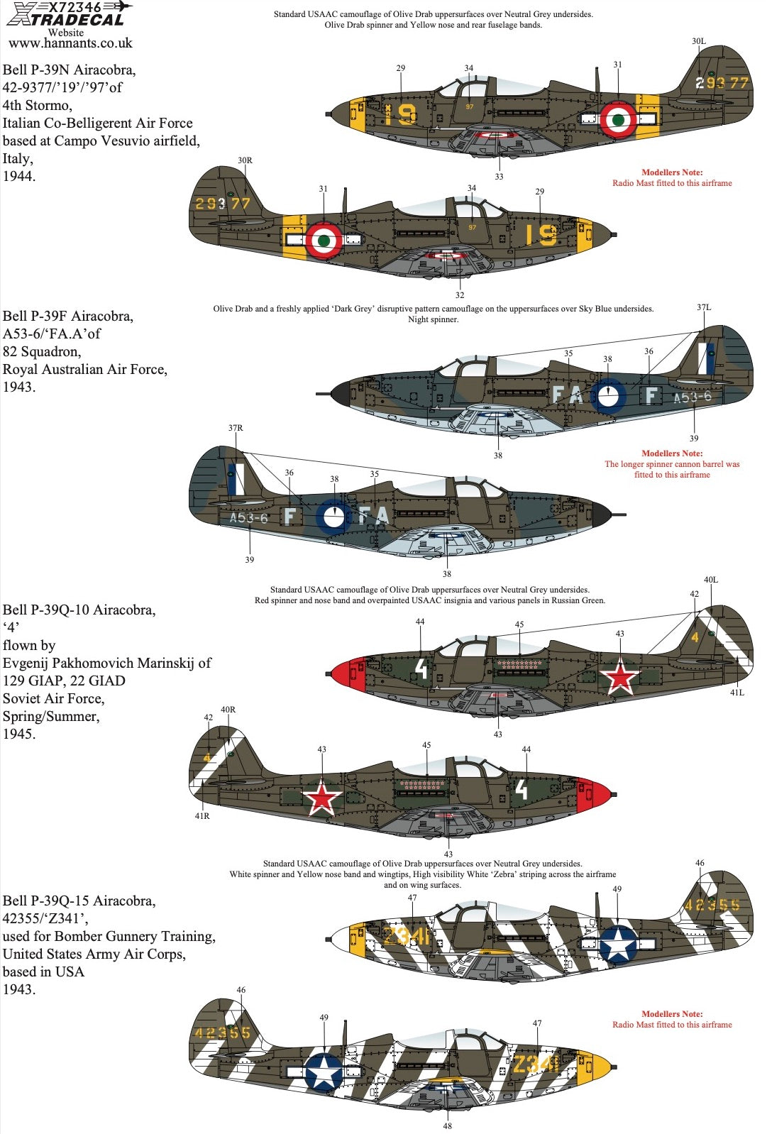 Xtradecal X72346 Bell P-39 Airacobra In Worldwide Service Collection 1/72