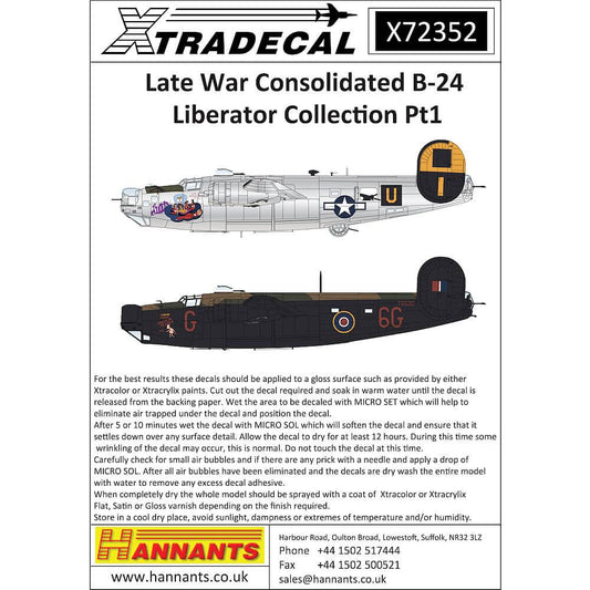 1:72 Late War Consolidated B-24 Liberator Collection Pt1 X72352 Xtradecal