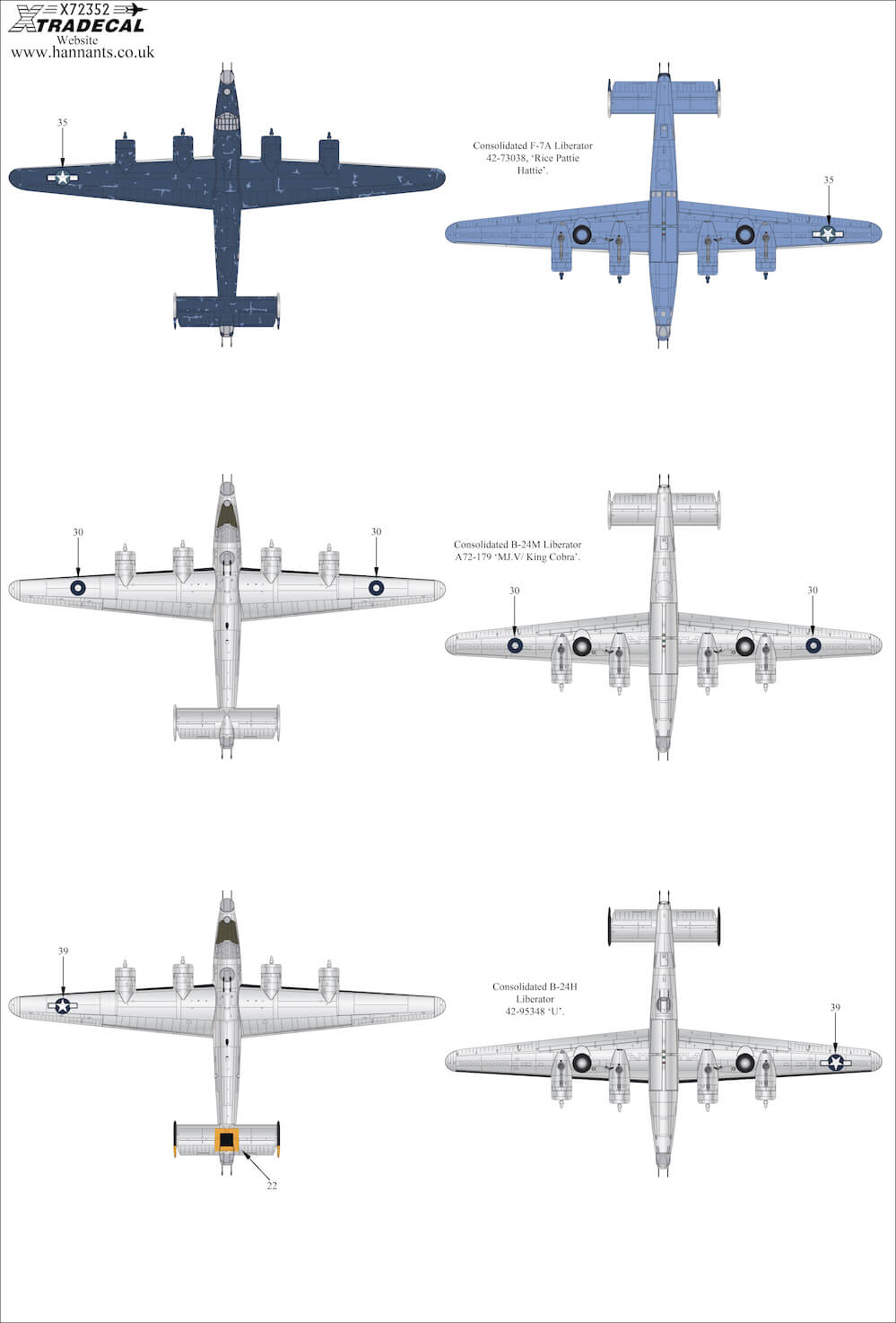 1:72 Late War Consolidated B-24 Liberator Collection Pt1 X72352 Xtradecal