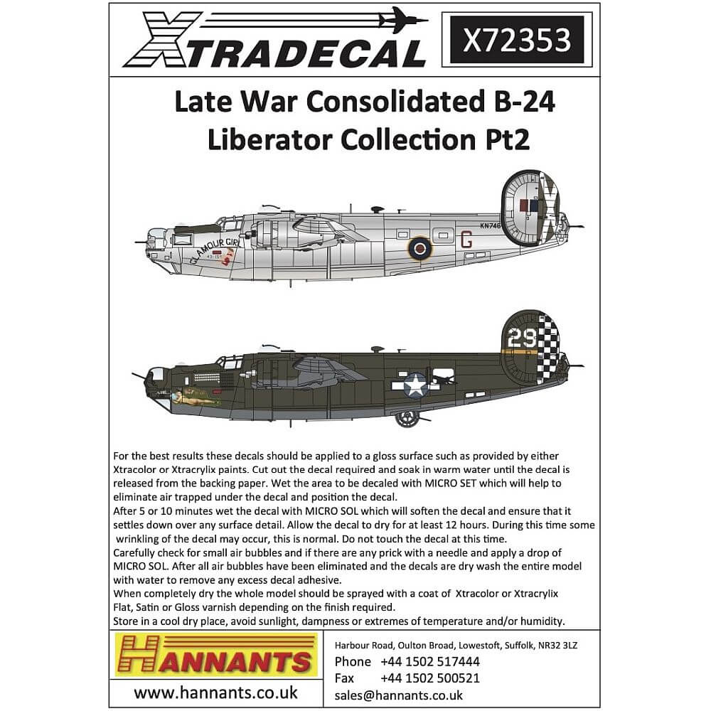 1:72 Late War Consolidated B-24 Liberator Collection Pt2 X72353 Xtradecal