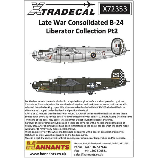 1:72 Late War Consolidated B-24 Liberator Collection Pt2 X72353 Xtradecal