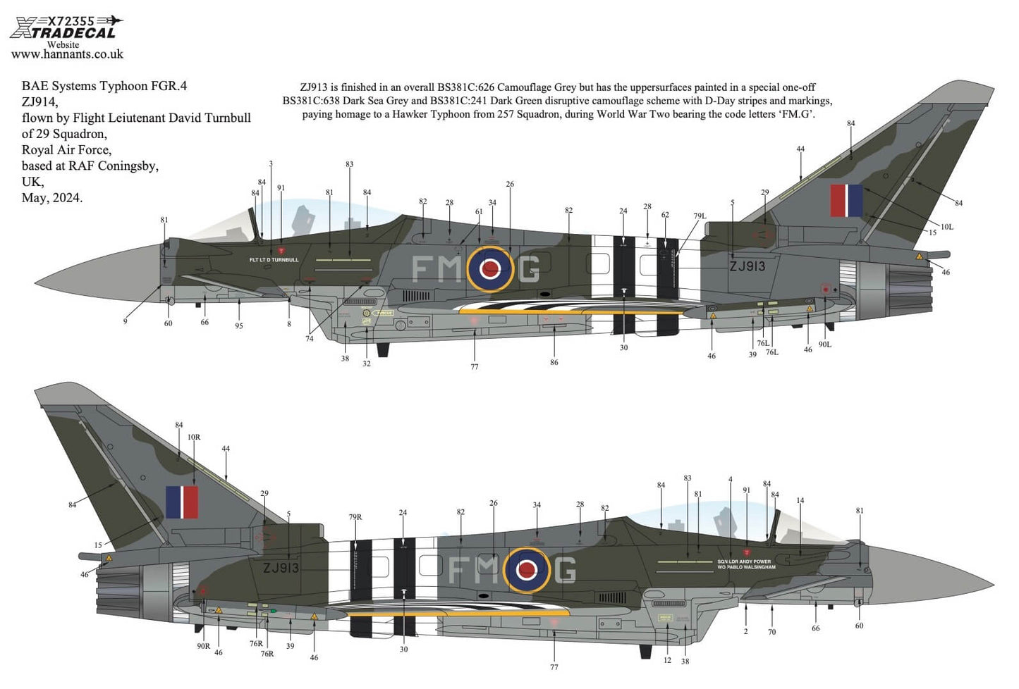 1:72 'Moggy' The RAF 2024 Display Team Typhoon FGR.4 X72355 Xtradecal