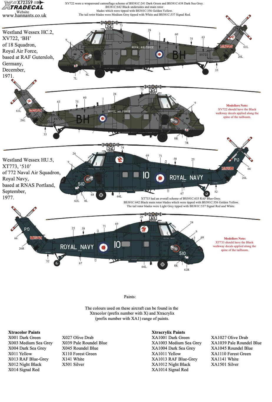 1:72 Westland Wessex Collection Pt2 Decals X72359 Xtradecal