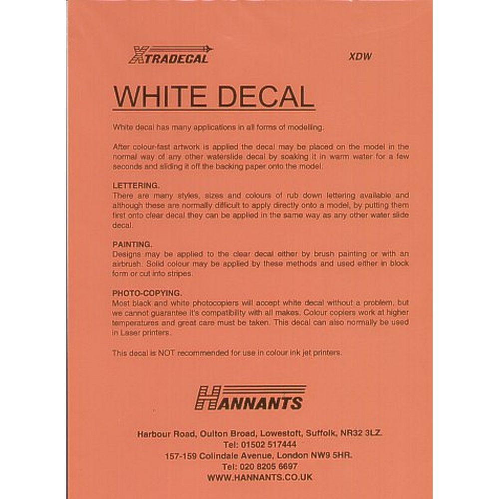 Xtradecal XDW A4 White decal sheet for laser copiers