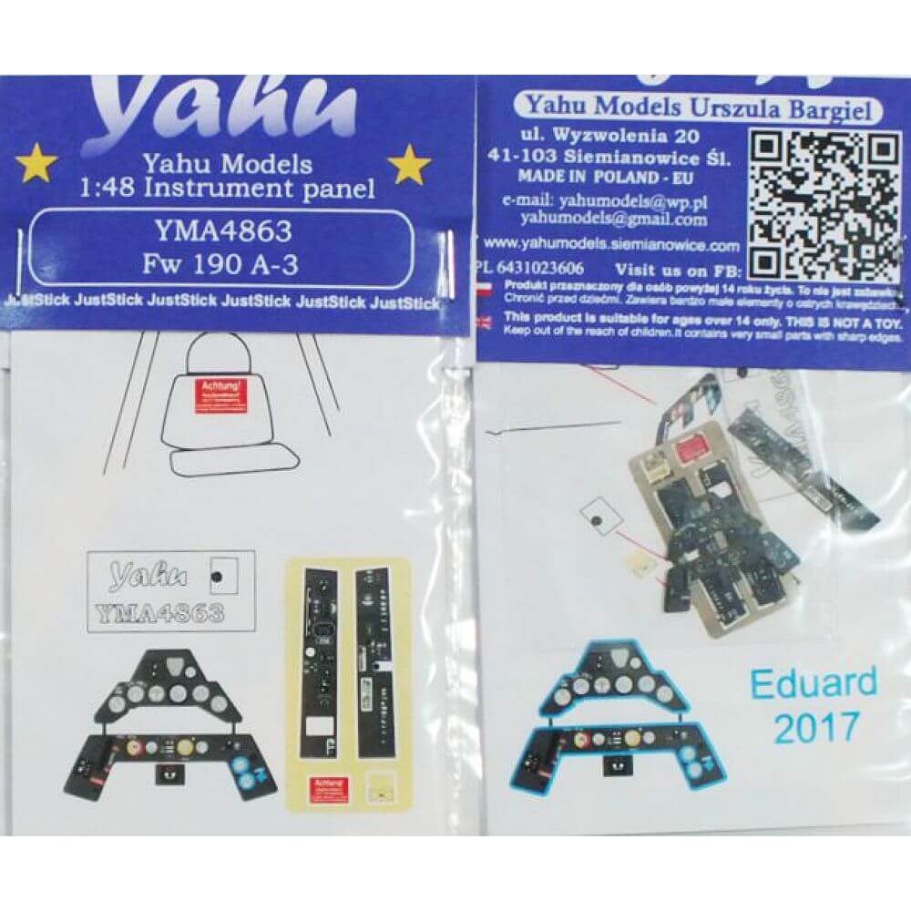 1:48 Fw-190A-3 PE instrument panels for Eduard YMA4863 Yahu Models