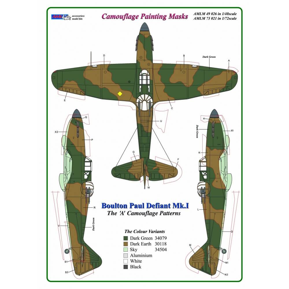 1:48 Defiant Mk.I "A" Camouflage Masking Set AMLM49026 AML