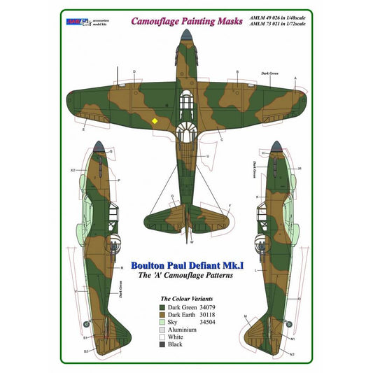 1:48 Defiant Mk.I "A" Camouflage Masking Set AMLM49026 AML
