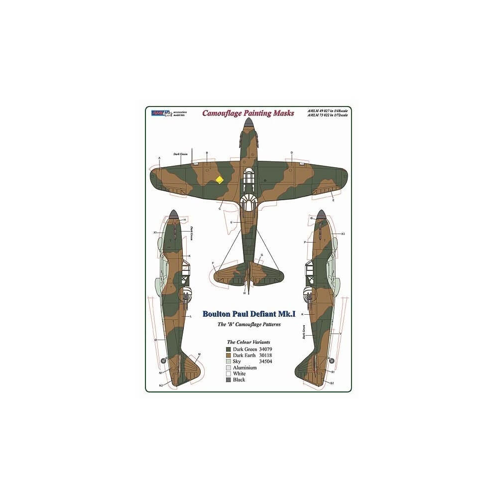1:48 Defiant Mk.I "B" Camouflage Masking Set AMLM49027 AML