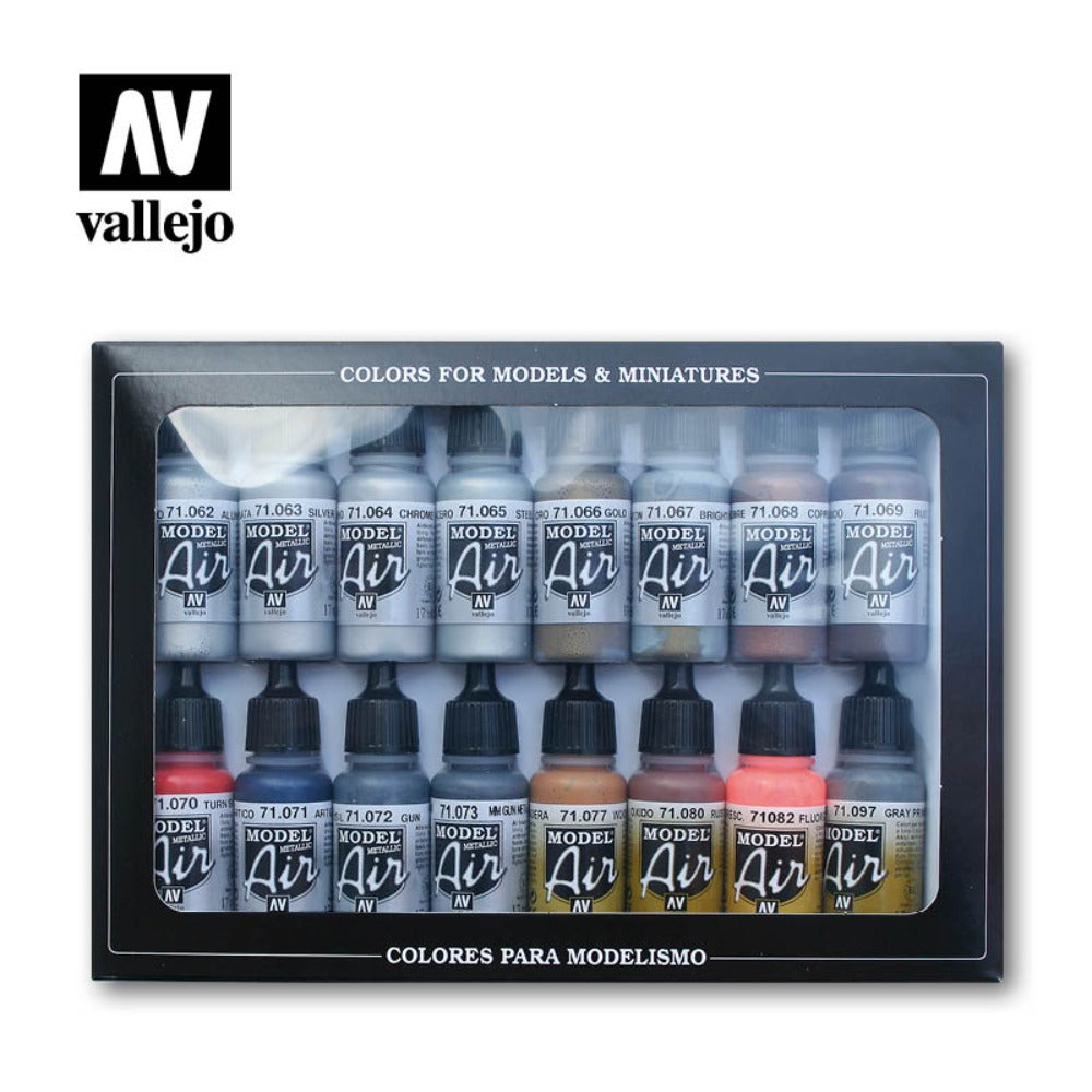 Metallic Effects Acrylic Paint Set - 16 colours Vallejo Model Air 71.181