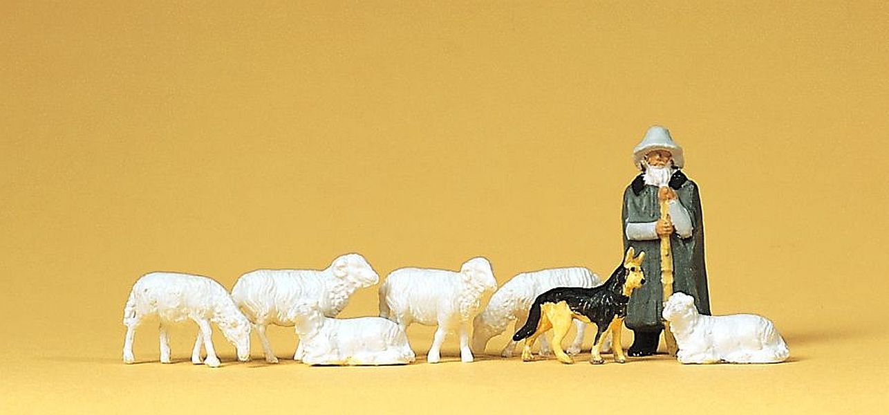 Preiser 14160 00/H0 Shepherd with Dog & Sheep Model Railway Figures - SGS Model Store