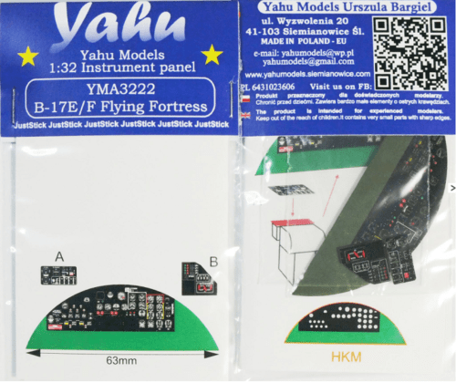 Yahu Models YMA3222 1/32 B-17 E/F Flying Fortress Instrument Panel for HK Models - SGS Model Store