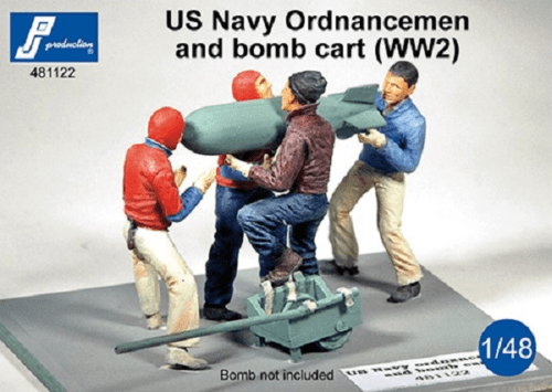 PJ Production 481122 1/48 US Navy Ordnance men and bomb cart Resin Figures - SGS Model Store