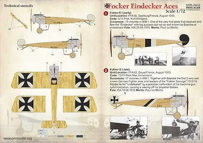 Print Scale 72-213 1/72 Focker Eindecker Aces Model Decals - SGS Model Store