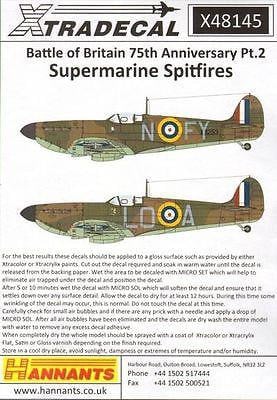 Xtradecal X48145 1/48 Spitfire Mk.Ia Battle of Britain Pt.2 Model Decals - SGS Model Store