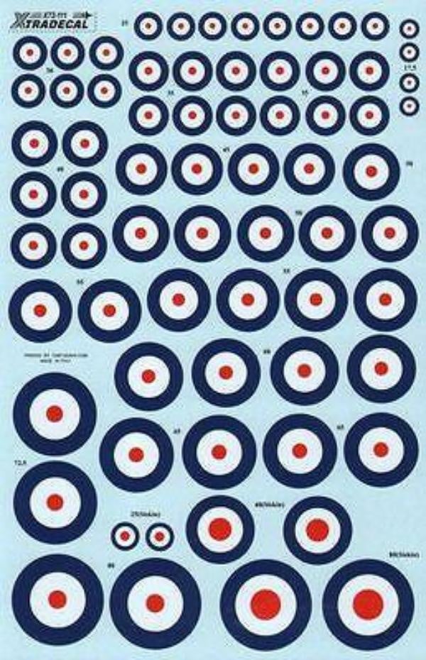 Xtradecal X72111 1/72 RAF National Insignia/Roundels 1920 - 1939 Model Decals - SGS Model Store
