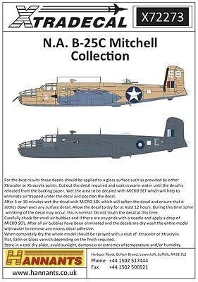 Xtradecal X72273 1/72 North-American B-25C Mitchell Collection Model Decals - SGS Model Store