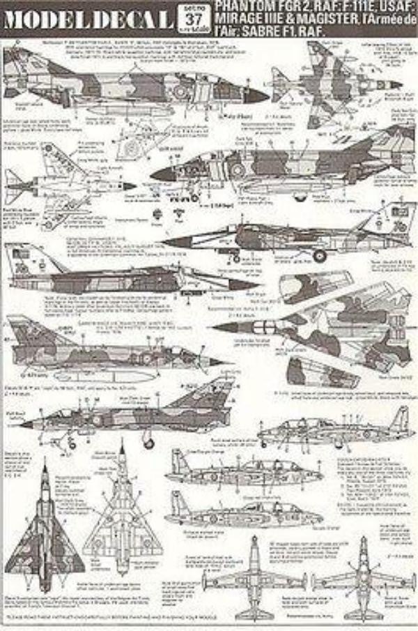 Modeldecal 37 1/72 Phantom, Sabre, F-111E, Mirage Model Decals - SGS Model Store