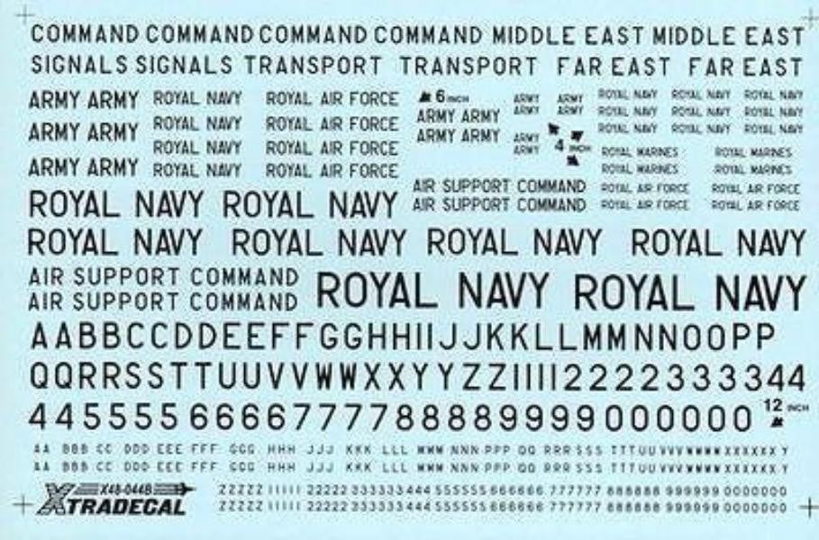 Xtradecal X48044 1/48 RAF Black Letters, Numerals 4" ,8" and 12" Model Decals - SGS Model Store